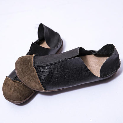 Fashionable Leather Retro Splicing Black Women Single Shoes