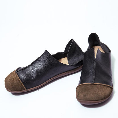 Fashionable Leather Retro Splicing Black Women Single Shoes