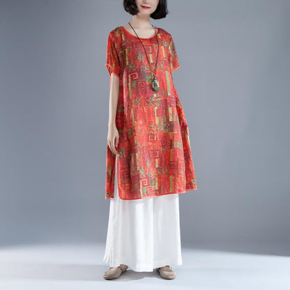 Short Sleeve Slit Summer Printed Casual Dress