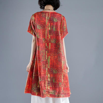 Short Sleeve Slit Summer Printed Casual Dress