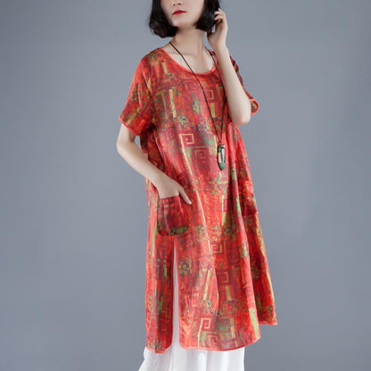 Short Sleeve Slit Summer Printed Casual Dress