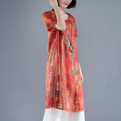 Short Sleeve Slit Summer Printed Casual Dress