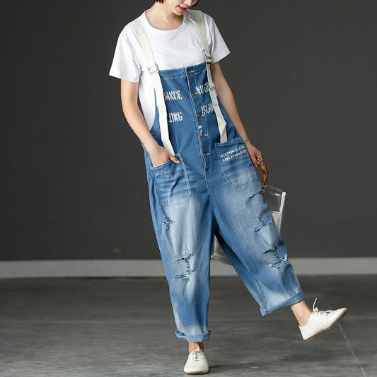 Summer Denim Pockets Hollow Casual Jumpsuits