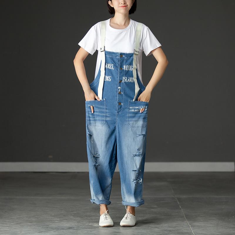 Summer Denim Pockets Hollow Casual Jumpsuits
