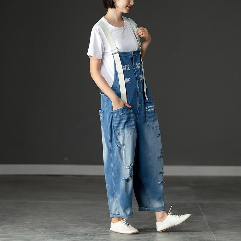 Summer Denim Pockets Hollow Casual Jumpsuits