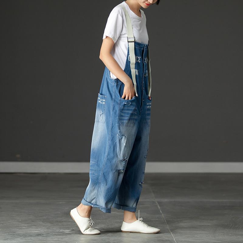Summer Denim Pockets Hollow Casual Jumpsuits