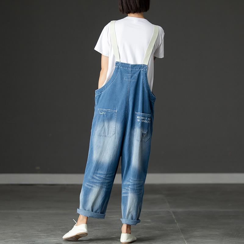 Summer Denim Pockets Hollow Casual Jumpsuits