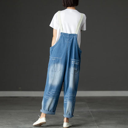 Summer Denim Pockets Hollow Casual Jumpsuits