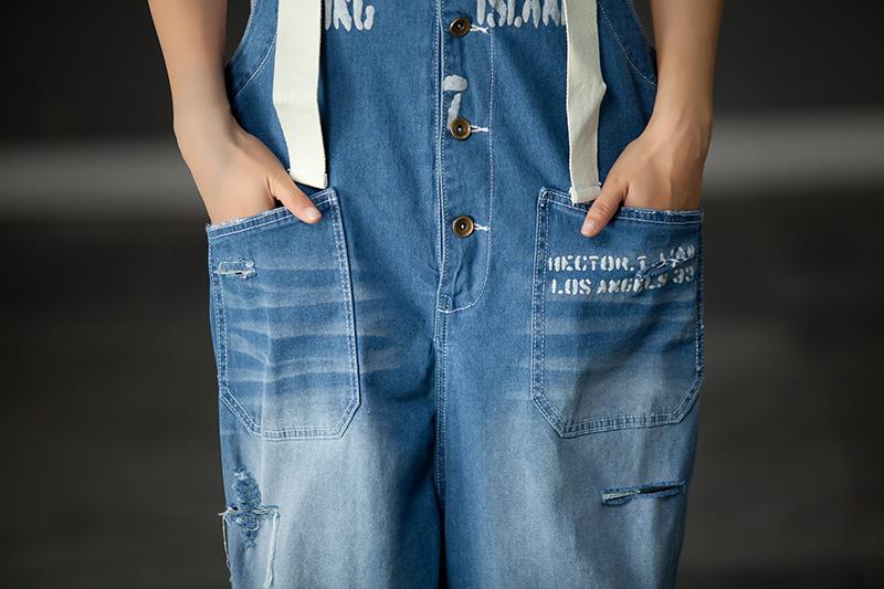Summer Denim Pockets Hollow Casual Jumpsuits