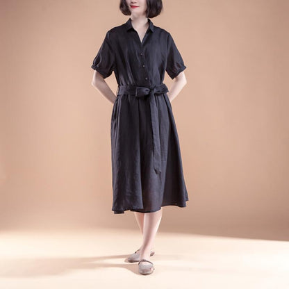 Short Sleeve Pleated Belt Summer Casual Dress