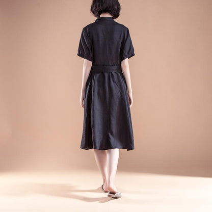 Short Sleeve Pleated Belt Summer Casual Dress