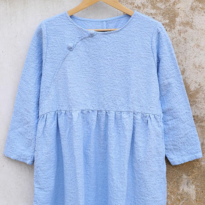 Casual Winter Women Cotton Frogs Light Blue Dress