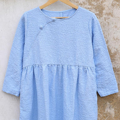 Casual Winter Women Cotton Frogs Light Blue Dress