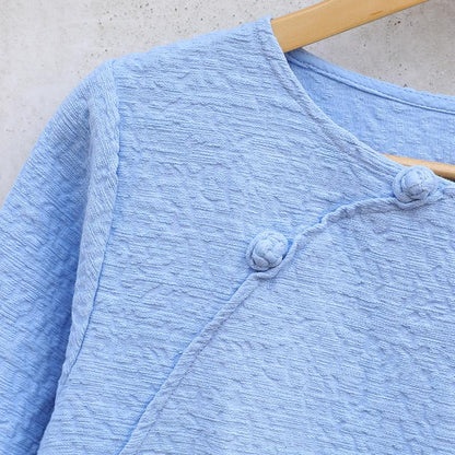 Casual Winter Women Cotton Frogs Light Blue Dress