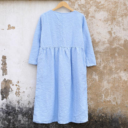 Casual Winter Women Cotton Frogs Light Blue Dress