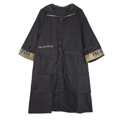 Women Autumn Winter Hooded Zip-Front Three Quarter Sleeve Coat
