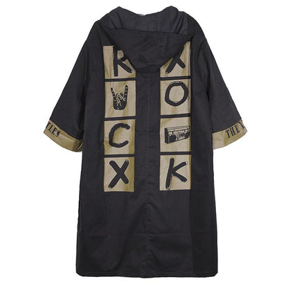 Women Autumn Winter Hooded Zip-Front Three Quarter Sleeve Coat