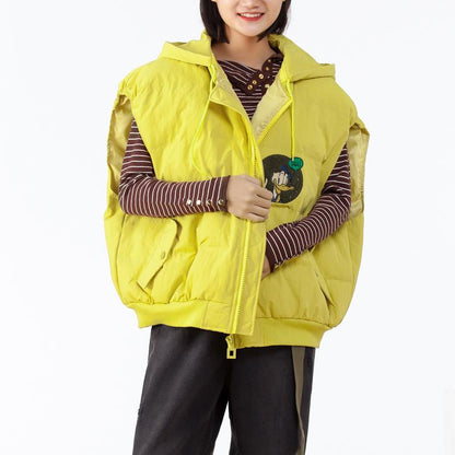 Women Hooded Zipper Sleeveless Coat