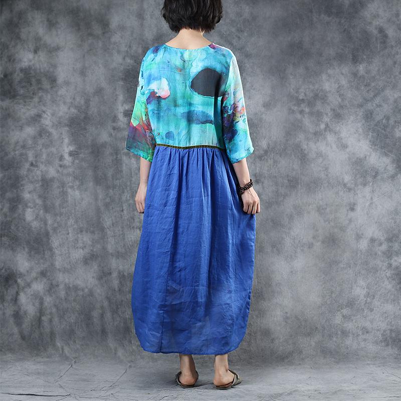 Ink Printing High Waist Casual Ramie Dress