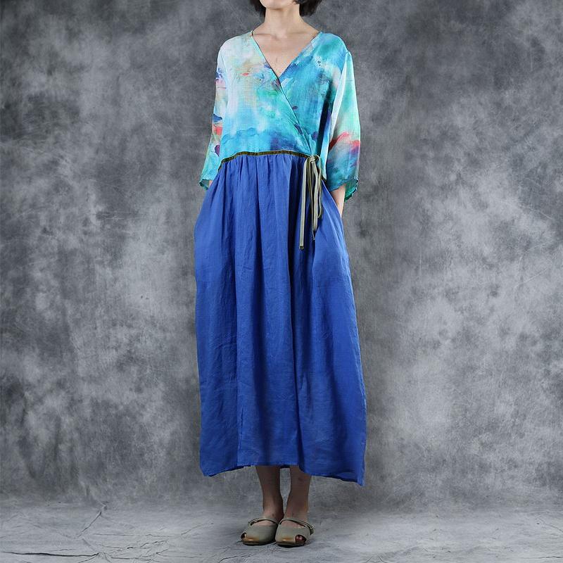 Ink Printing High Waist Casual Ramie Dress