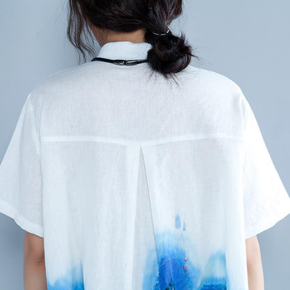 Irregular Casual Print Polo Collar Short Sleeve Blouse