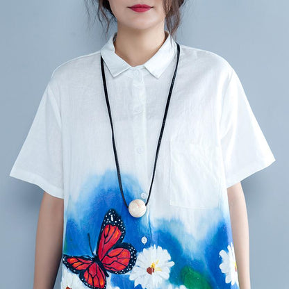 Irregular Casual Print Polo Collar Short Sleeve Blouse
