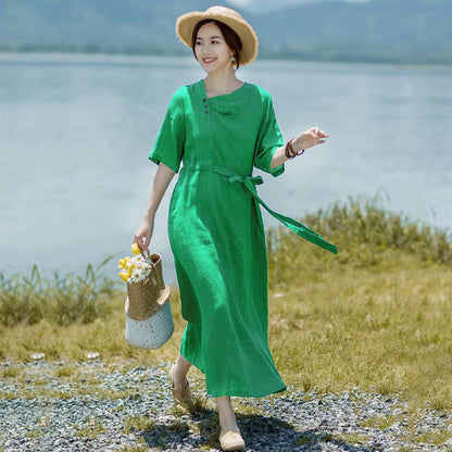 Irregular Collar Drawstring Casual Midi Dress