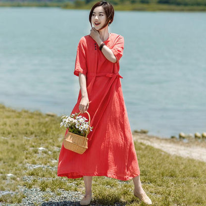 Irregular Collar Drawstring Casual Midi Dress