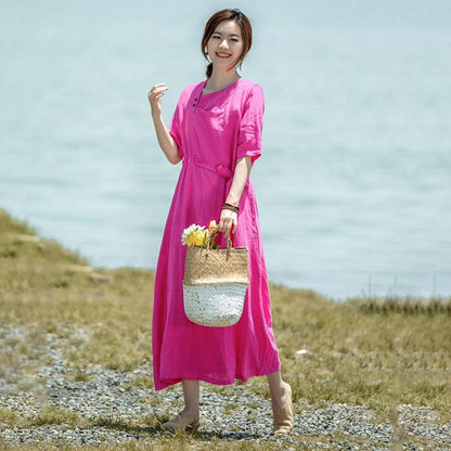 Irregular Collar Drawstring Casual Midi Dress
