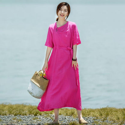 Irregular Collar Drawstring Casual Midi Dress