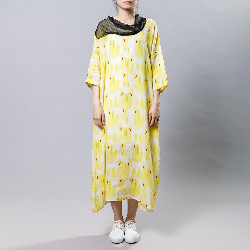 Irregular Collar Splicing Printed Fashion Dress