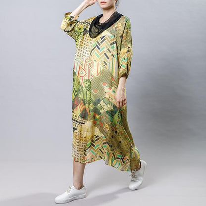 Irregular Collar Splicing Printed Fashion Dress