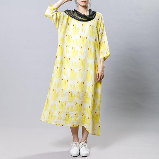 Irregular Collar Splicing Printed Fashion Dress