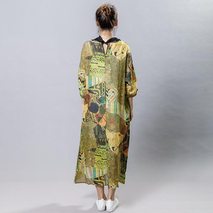 Irregular Collar Splicing Printed Fashion Dress