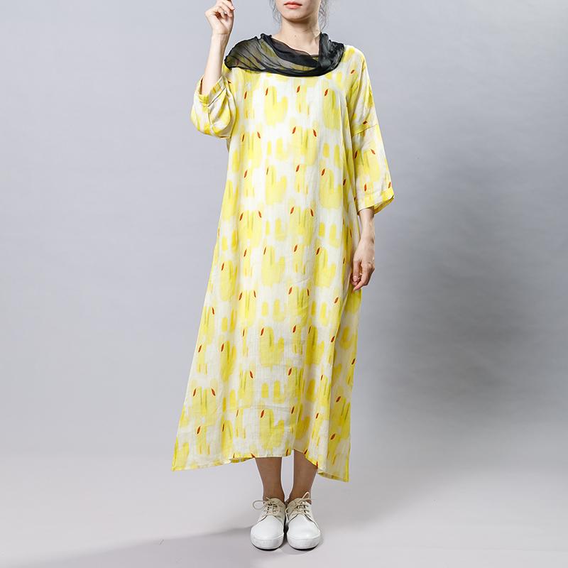 Irregular Collar Splicing Printed Fashion Dress