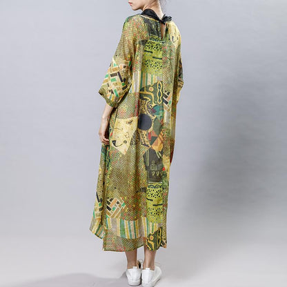 Irregular Collar Splicing Printed Fashion Dress