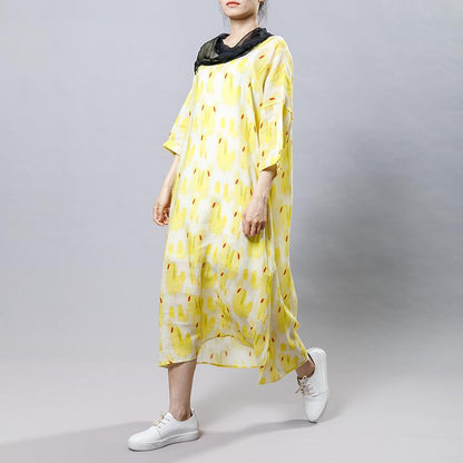 Irregular Collar Splicing Printed Fashion Dress