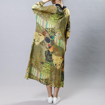 Irregular Collar Splicing Printed Fashion Dress