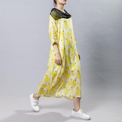 Irregular Collar Splicing Printed Fashion Dress