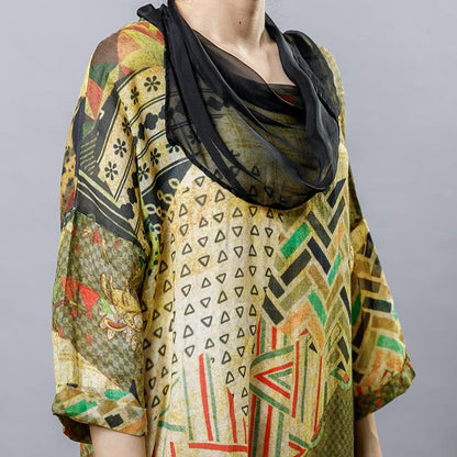 Irregular Collar Splicing Printed Fashion Dress