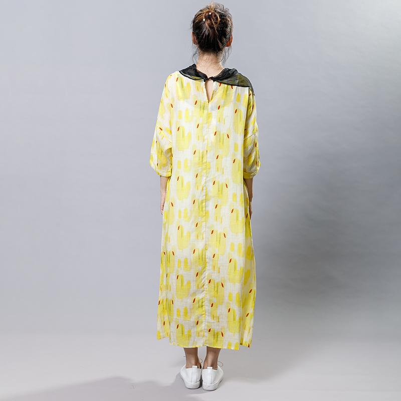 Irregular Collar Splicing Printed Fashion Dress