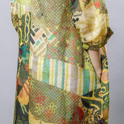 Irregular Collar Splicing Printed Fashion Dress