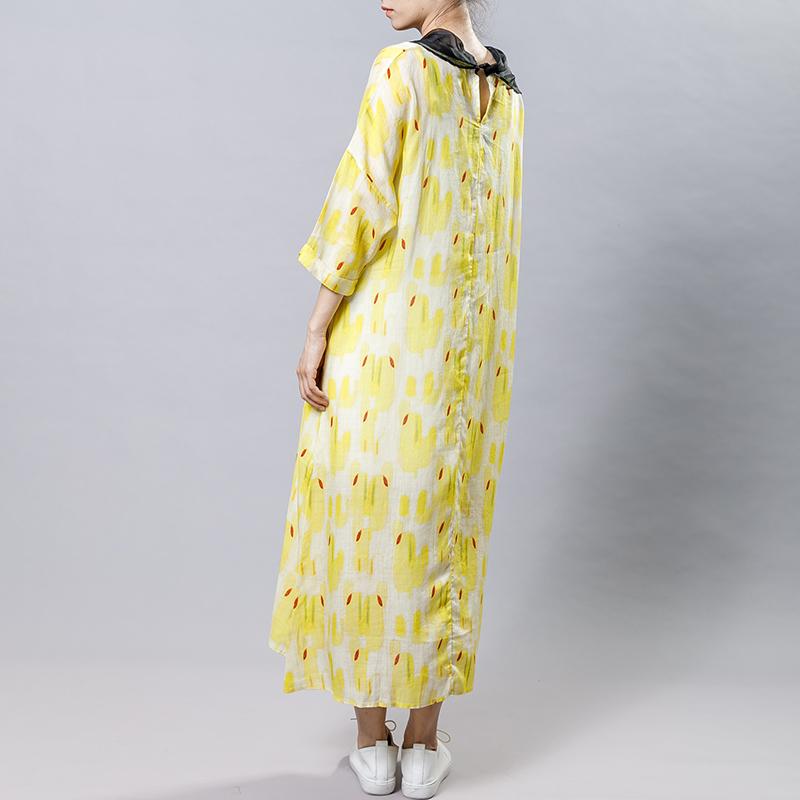 Irregular Collar Splicing Printed Fashion Dress