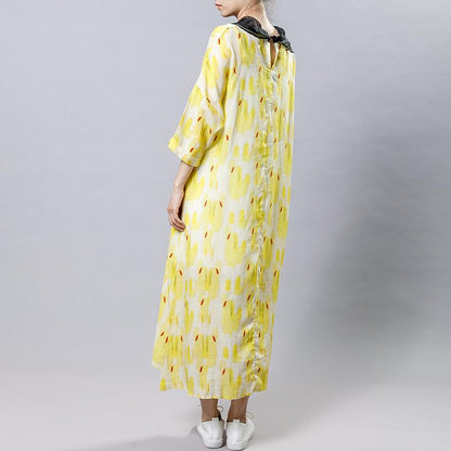 Irregular Collar Splicing Printed Fashion Dress