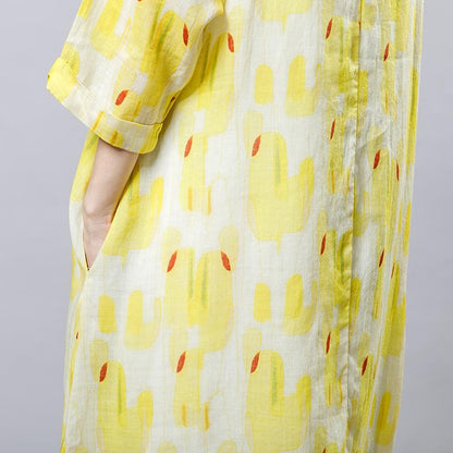 Irregular Collar Splicing Printed Fashion Dress