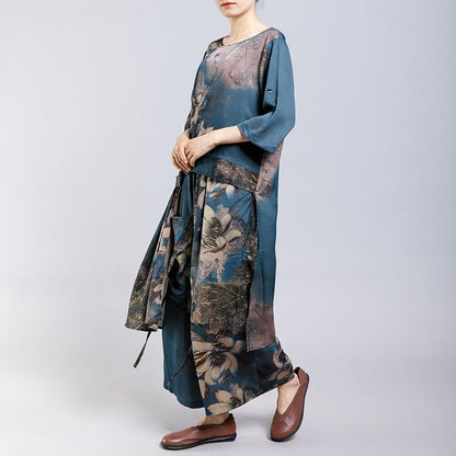 Irregular Design Floral Printed Two Piece Suit