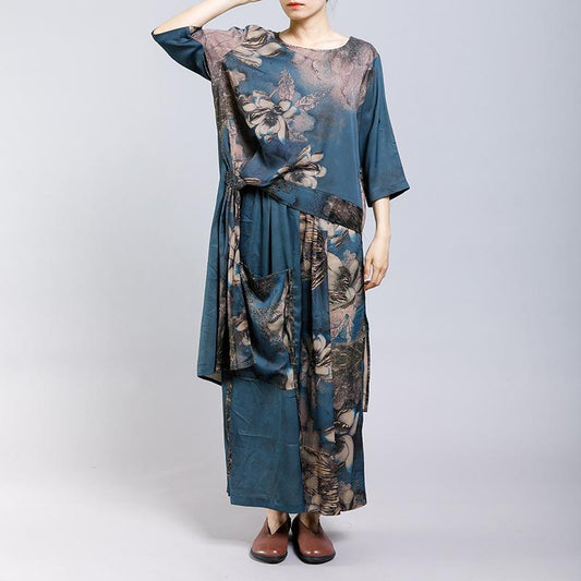 Irregular Design Floral Printed Two Piece Suit