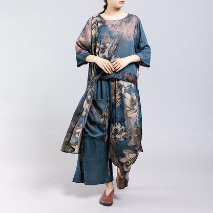 Irregular Design Floral Printed Two Piece Suit