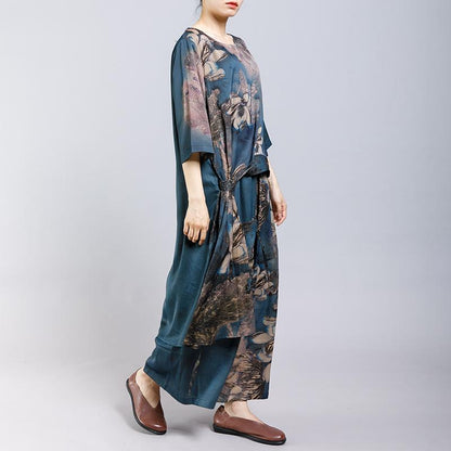 Irregular Design Floral Printed Two Piece Suit