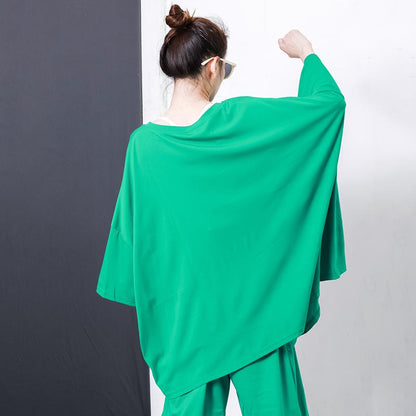 Irregular Design Pleated Solid Color T-Shirt